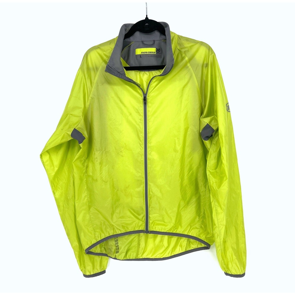 Novara High-Vis Cycling Wind Jacket Large Neon Yellow Green Packable STAINED